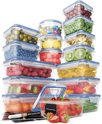 Path 32 Piece Plastic Food Storage Containers with Lids (16 Lids + 16 Containers)