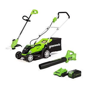 Greenworks 40V 14" Mower/Axial Blower/12" String Trimmer Combo Kit w/ 4Ah USB Battery & Charger