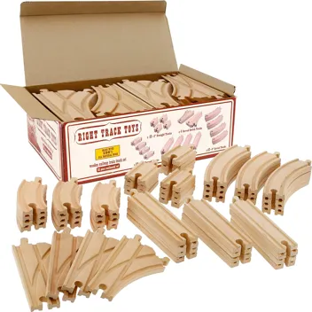 Wooden Train Track 52 Piece Set - 18 Feet Of Track Expansion