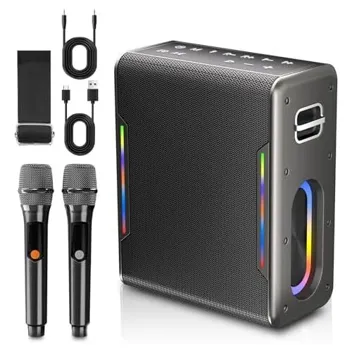 KM-20 RGB Light 6000mAh Bluetooth Karaoke Machine with 2x Wireless Microphones