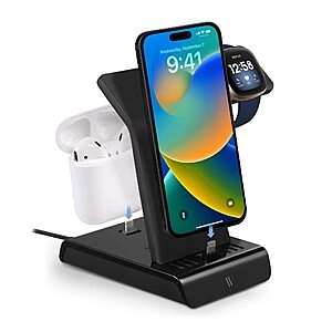 Wasserstein 3-in-1 Charging Station for iPhone, Airpods, and Fitbit - Made for Fitbit Certified - Charge Multiple Apple Devices with This iPhone Charging Station (Black)