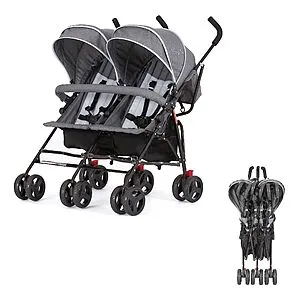 Dream On Me Volgo Double Stroller For Infants & Toddlers w/ Twin Umbrellas