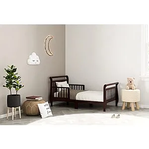 Classic Sleigh Toddler Bed w/ Guardrails & Premium Foam Mattress (Espresso)