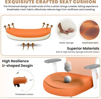 RZ-2088 White Ergonomic Desk Chair (White) w/ Adjustable Lumbar Support