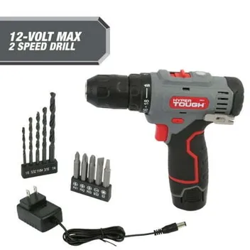 Tough 12V Max Lithium-Ion Cordless 2-Speed Drill Driver Kit w/ Battery & Charger, 10x Bits