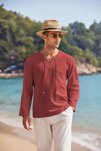 Coofandy Linen Beach Shirt