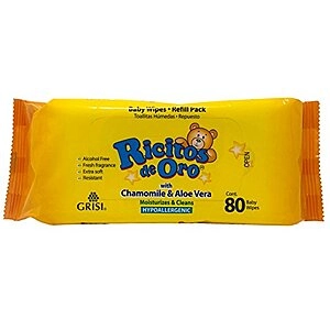 80-Ct Ricitos de Oro Baby Wipes with Chamomile Extract and Aloe Vera w/ Prime