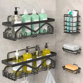 5-Piece Stainless Steel Self-Adhesive Shower Caddy Kit