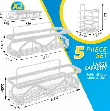 5-Piece Stainless Steel Self-Adhesive Shower Caddy Kit