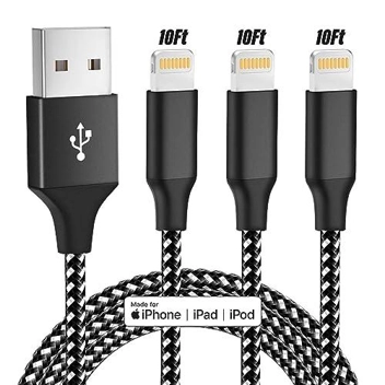 Bkayp MFi Certified 10ft Lightning Cable (3-Pack)