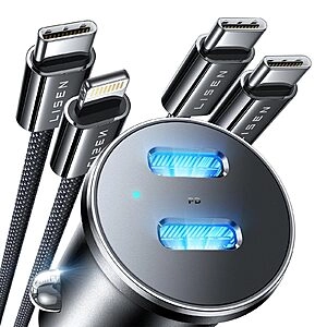 Dual USB C Port PD45W iPhone Car Charger Fast Charging with USB C Cable & Lightning Cable