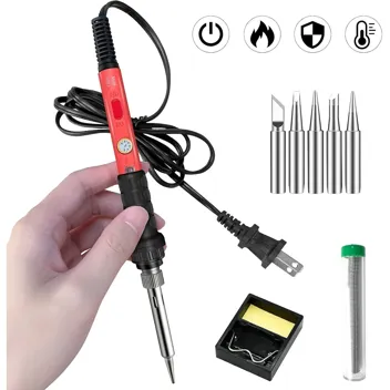 Q-Ming 60W 110V Soldering Iron Kit with Ceramic Heater, 5x Soldering Tips