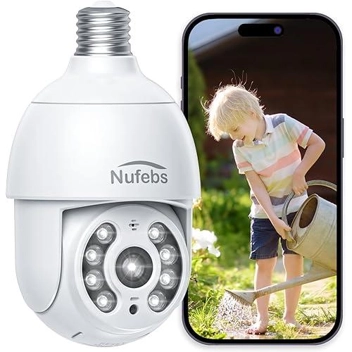 Nufebs 1080p 2MP WiFi Auto Tracking Light Bulb Security Camera