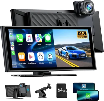 Lamtto 9.26" Carplay & Android Auto Wireless Car Stereo w/ 4K Front Dash Cam, 64GB Card