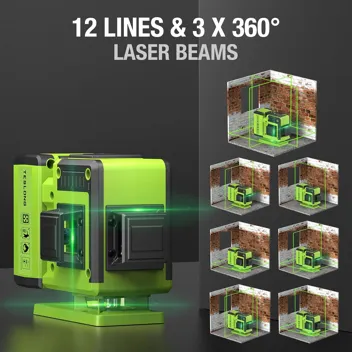 Teslong Self-Leveling 3x360-Degree Cross Laser w/ 9600mAh Battery & Case