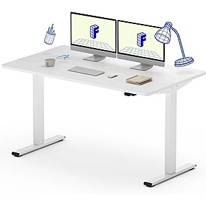 FLEXISPOT Whole-Piece Desk Board Electric Standing Desk (55" x 28", White Frame+White Top)