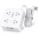 POWRUI 8-Outlet / 4-USB Port 6' Flat Plug Power Strip Surge Protector