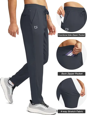 G Gradual Mens Sweatpants Zipper Pockets Tapered Track Athletic Slim Fit Pants for Running, Exercise, Workout