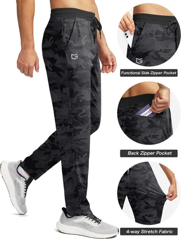 G Gradual Mens Sweatpants Zipper Pockets Tapered Track Athletic Slim Fit Pants for Running, Exercise, Workout