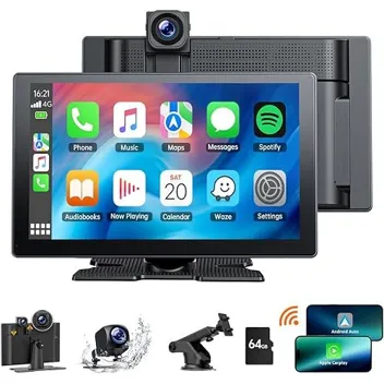 9" Apple Carplay & Android Auto Car Stereo with 4K Dash Cam, 1080p Backup Cam