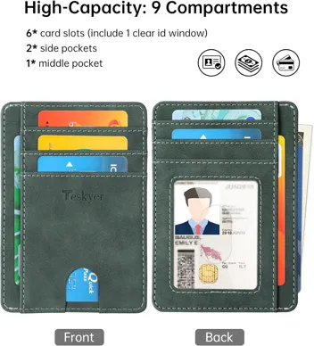 Teskyer Slim Wallet for Men, Minimalist Front Pocket RFID Blocking Leather Wallet Credit Card Holder for Men & Women