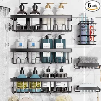 Adhesive Carbon Steel Shower Caddy (6-Pieces)