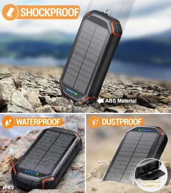 Jinepin 36000mAh Solar Power Bank w/ 3x Built-in Cables and Wireless Charging