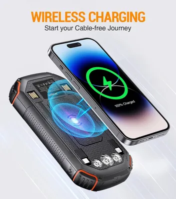 Jinepin 36000mAh Solar Power Bank w/ 3x Built-in Cables and Wireless Charging