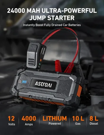 AstroAI S8 1500A 12V Car Jump Starter w/ 10W USB Wall Charger (Up to 6.0L Gas, 3.0L Diesel)