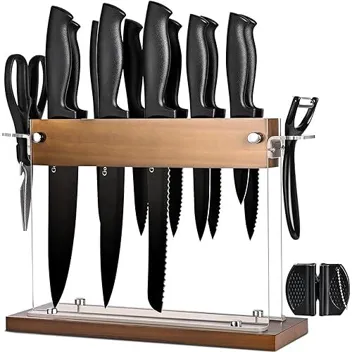 15-Piece Black Stainless Steel Kitchen Knife Block Set