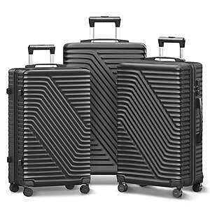 3-Pc SUGIFT Hard Shell Luggage Set w/ TSA Lock (Black or Dark Gray)