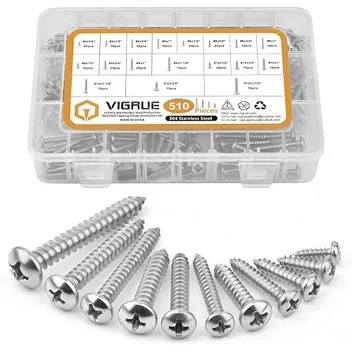 Vigrue 510-Piece Stainless Steel Wood Screws Assortment Kit (Philips Head, 3/8" to 1-1/2" Length)