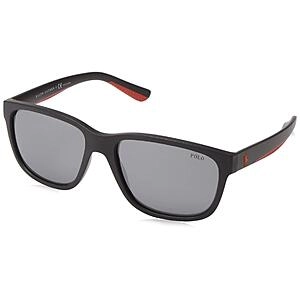 Polo Lauren Rectangular Sunglasses PH4142 (Matte Black/ Silver 57mm)