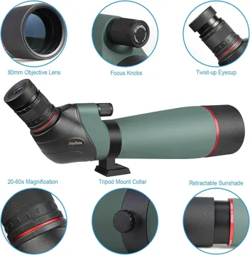 JoyDate 20-60x80 BAK4 Waterproof Spotting Scopes w/ Smartphone Holder & Bag