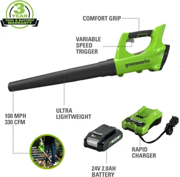 48V (2 x 24V) Greenworks Brushless Cordless Axial Blower w/ (2) 4.0Ah USB Batteries & Dual Port Rapid Charger