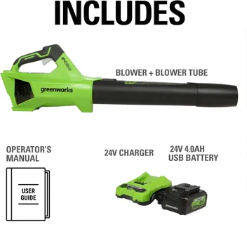 48V (2 x 24V) Greenworks Brushless Cordless Axial Blower w/ (2) 4.0Ah USB Batteries & Dual Port Rapid Charger