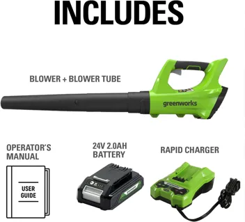 48V (2 x 24V) Greenworks Brushless Cordless Axial Blower w/ (2) 4.0Ah USB Batteries & Dual Port Rapid Charger