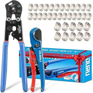 Ouru 2-in-1 3/8"-1" Pex Crimping Tool Cinch & Remove Combo Tool with Pex Cutter, Pex Clamps