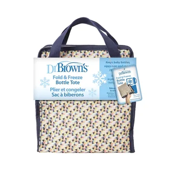 Dr. Brown's Fold & Freeze Bottle Tote, Breastfeeding Essential Cooler Bag, 6 Baby Bottles Milk Storage