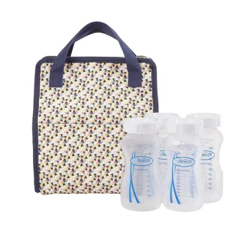 Dr. Brown's Fold & Freeze Bottle Tote, Breastfeeding Essential Cooler Bag, 6 Baby Bottles Milk Storage