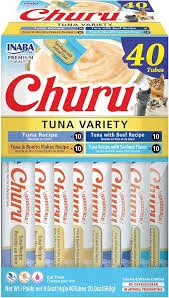 Inaba Churu Tuna & Seafood Variety Creamy Puree Grain-Free Lickable Cat Treats 40ct