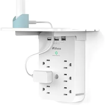 6-Outlet Surge Protector Outlet Extender w/ 3x USB Ports & Shelf