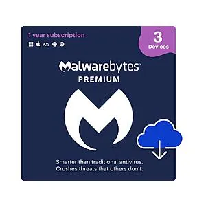 1-Year Malwarebytes Premium (3 Device - Digital Download)