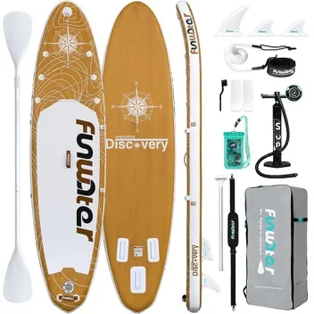 11'x 33" Inflatable Ultra-Light Stand Up Paddle Board Bundle (Brown Woodgrain Voyager)