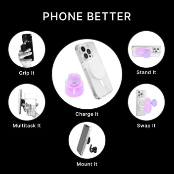 Phone Grip Compatible with MagSafe, Phone Holder, Wireless Charging Compatible, Pill-Shaped Grip - Clear : Cell Phones & Accessories