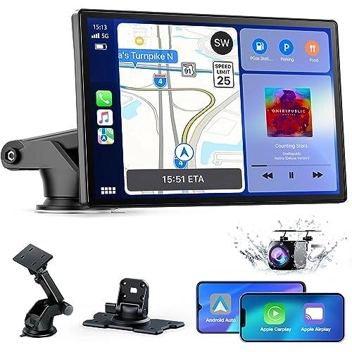 Toguardgo 9" IPS Touch Screen Portable Car Stereo w/ GPS Navigation & Backup Camera (Wireless Apple Carplay, Android Auto, Mirror Link)