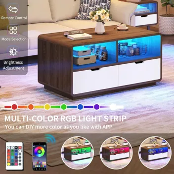 Yitahome Coffee Table with LED Lights and Storage