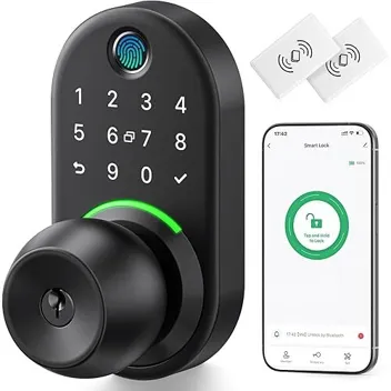 Keyless Entry Fingerprint Keypad Smart Door Lock Knob with 2x Cards