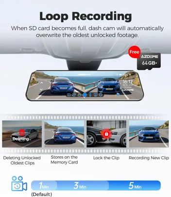 Azdome PG17 12" Rearview Mirror 4K Front & 1080p Rear WiFi GPS Dash Camera with 64GB Card