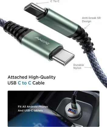 Ainope 67.5W USB-C Car Charger with 3.3ft Type-C Nylon Cable